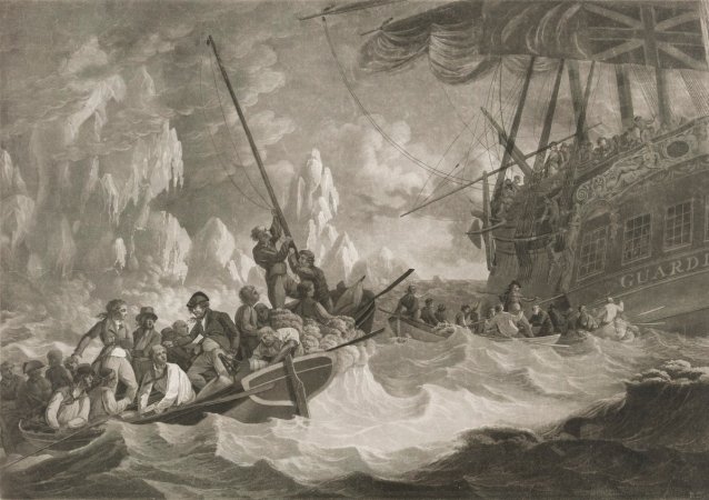 Part of the crew of His Majesty's Ship Guardian endeavouring to escape in the boats, 1790
