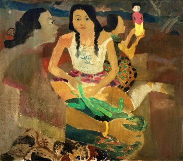 Menjuliti Petai, 1957 by Hendra Gunawan