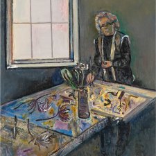 Clifton Pugh painting in the studio