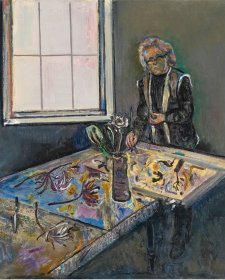 Clifton Pugh painting in the studio