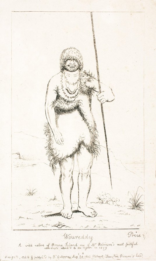 Woureddy, a wild native of Brune sic. Island one of Mr Robinsons most faithful attendants attachd to the mission in 1829, 1835