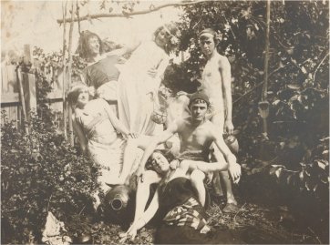 Ruby, Norman, Pearl, Percy, Reg, Bill Dyson and Mary in Creswick garden, c. 1899 by an unknown artist Ruby, Norman, Pearl, Percy, Reg, Bill Dyson and Mary in Creswick garden, c. 1899 by an unknown artist