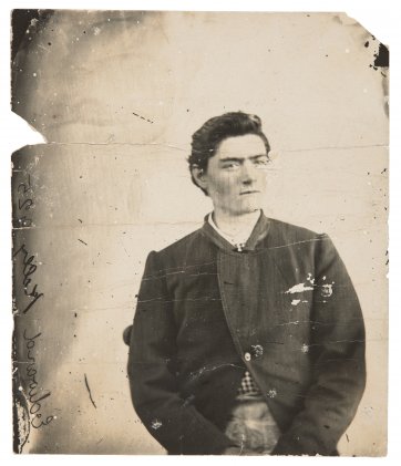 Prison photograph of Ned Kelly c.1873, image courtesy National Museum of Australia.