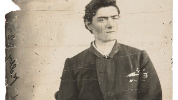 Prison photograph of Ned Kelly c.1873, image courtesy National Museum of Australia.