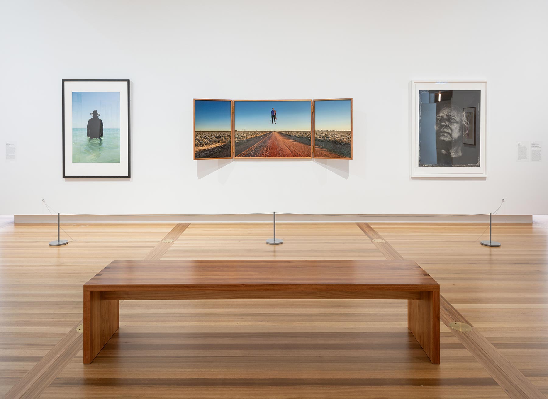 Gallery Three, April 2025. Warwick Thornton 2019, Susan Stitt ACS. © Susan Stitt ACS. Eric 2020, Amos Gebhardt. © Amos Gebhardt. Men of High Degree: Kev Carmody (Bundjalung/Lama Lama Peoples) 2023, Brenda L Croft, Prue Hazelgrove and Richard Crampton. © Brenda L Croft/Copyright Agency, 2024.