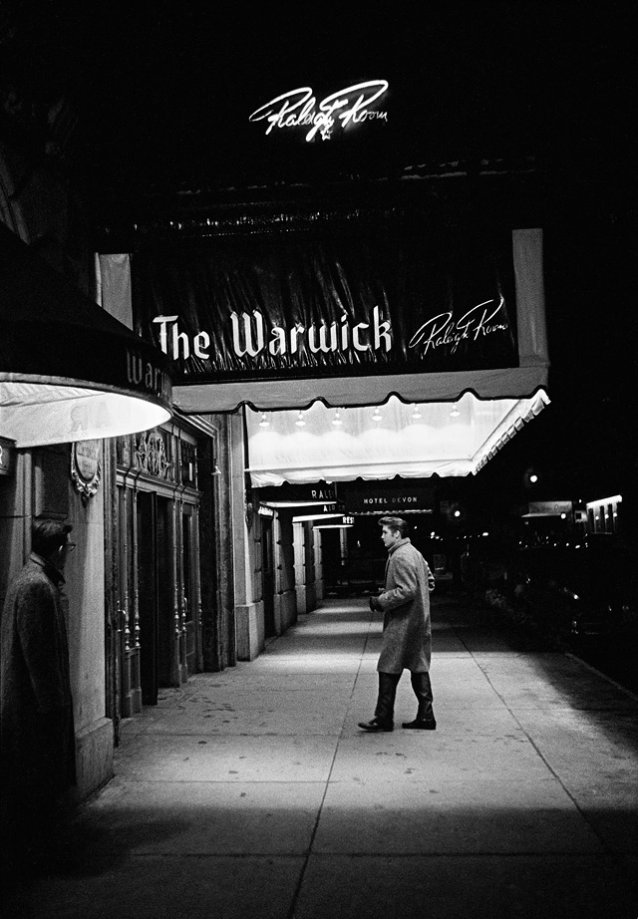 Alone, outside The Warwick Hotel, New York City.  March, 17, 1956