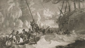 Part of the crew of His Majesty's Ship Guardian endeavouring to escape in the boats