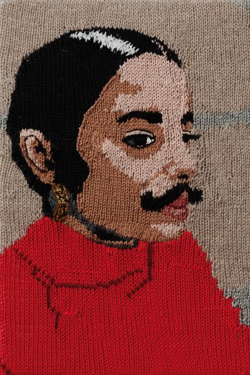 Feminist Fan #25 (Ana Mendieta, Untitled Facial Hair transplant, moustache, 1972) 2016 by Kate Just