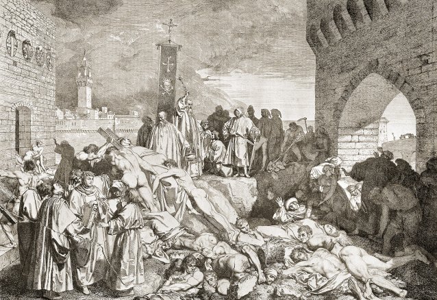 The plague of Florence in 1348. Etching by L. Sabatelli