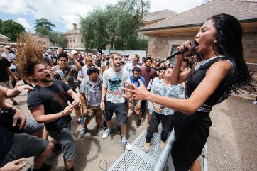 Karina Utomo of High Tension performing at Laneway Festival, Sydney 2016 by Dan Boud