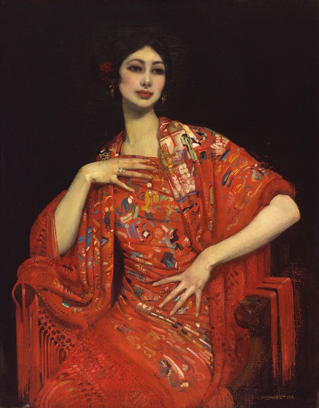 Sybil Waller in Red and
Gold Dress, 1905