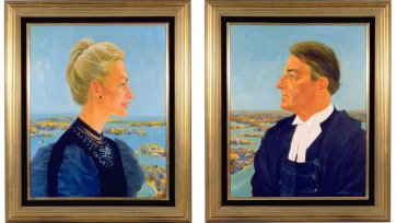Neville and Jill Wran - as the Duke and Duchess of Sydney (with apologies to Piero della Francesca)