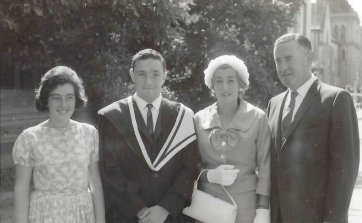 Alan’s graduation from Melbourne University, c. 1962 [L-R: Jenny Goldberg, Alan Goldberg, Margery Goldberg, Geoffrey Goldberg]