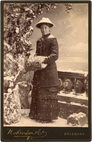 Lady in ‘snow’, c. 1880-85 by Mathewson & Co
