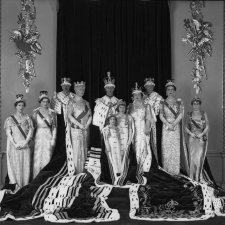 Group photograph taken at the coronation of King George VI including Queen Elizabeth II, Duke and Duchess of Gloucester and the Queen Mother, 12 May 1937 by Hay Wrightson