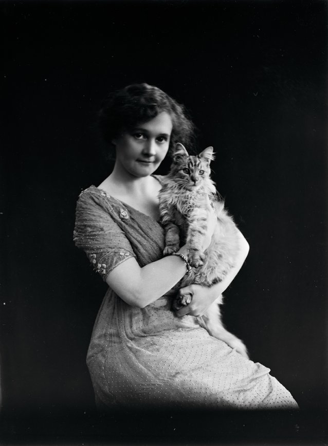 Miss Sheila Sutherland, with cat