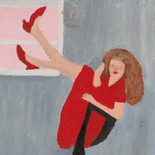 Untitled (girl on chair with red shoes) by Violet Frisby