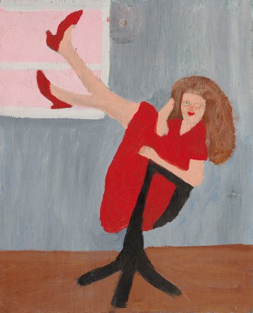 Untitled (girl on chair with red shoes) by Violet Frisby