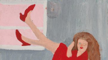 Untitled (girl on chair with red shoes) by Violet Frisby