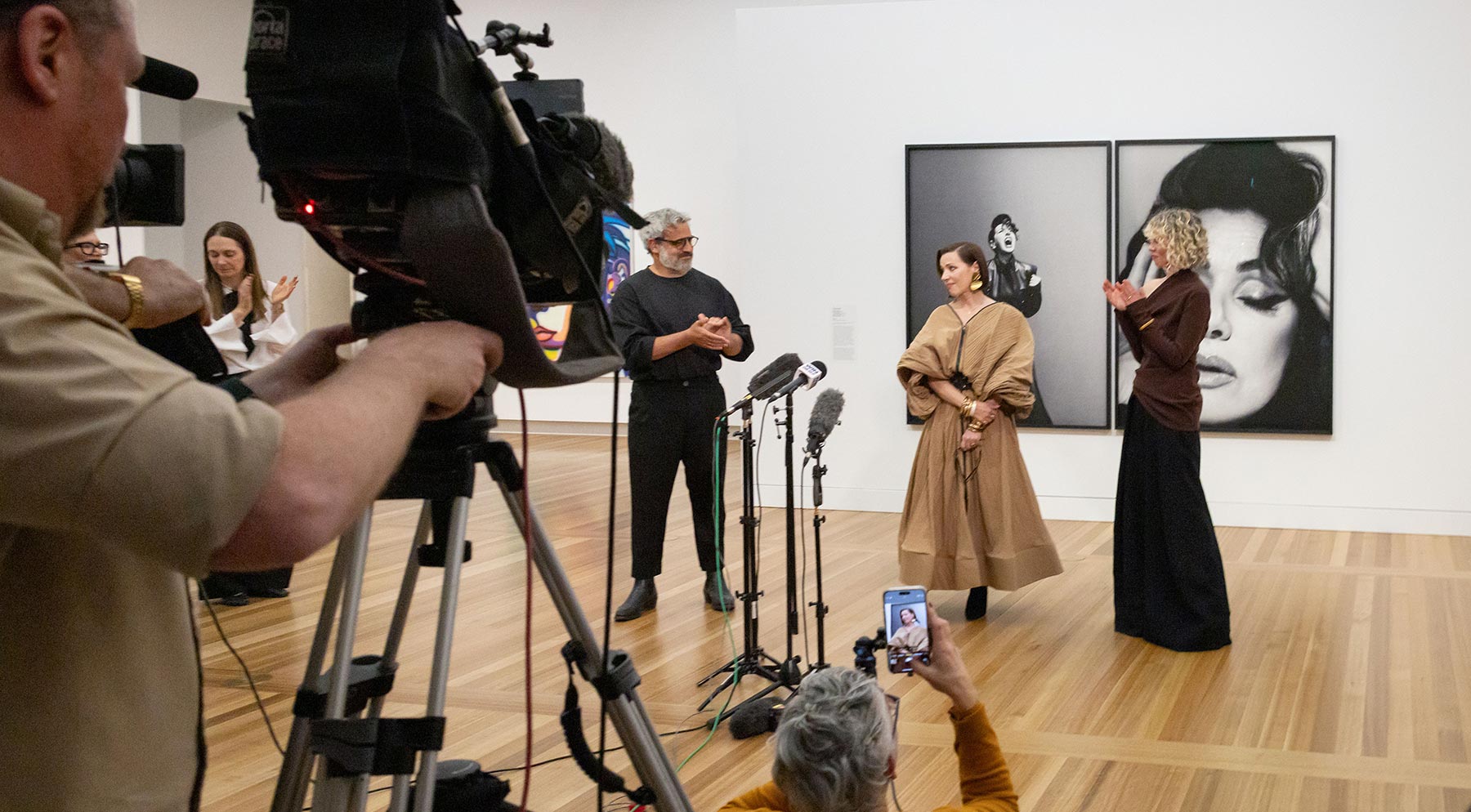 Tina Arena talking to the media in Gallery Two