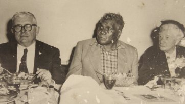 Dr HV Evatt, Albert Namatjira and Dame Mary Gilmore having a meal