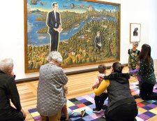Children and parent in front of the portrait Dr Brown and Green Old Time Waltz Children and parent in front of the portrait Dr Brown and Green Old Time Waltz