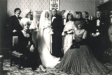 Max, Claudia, Jamie, Lex, Phil, Alice, Roy, John, Lady Paula Howard (lower left) and Lottie (lower right) at Jamie and Lex's wedding, Kew, Melbourne, c. 1970s Unknown artist