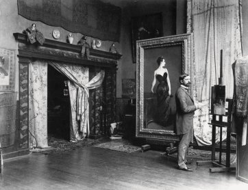 Sargent in his studio at 33 boulevard Berthier, Paris, with the portrait of Madame Gautreau, 1884