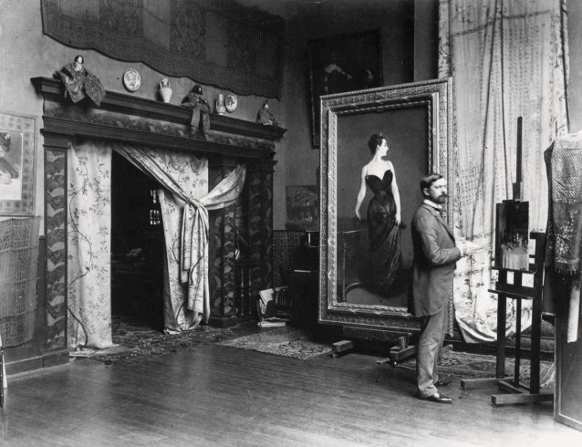 Sargent in his studio at 33 boulevard Berthier, Paris, with the portrait of Madame Gautreau, 1884