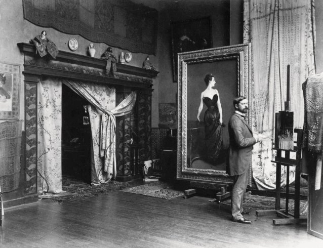 Sargent in his studio at 33 boulevard Berthier, Paris, with the portrait of Madame Gautreau, 1884