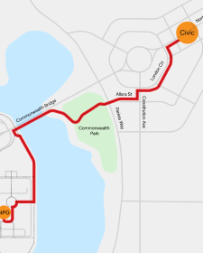 A map of the path for walking to the Gallery from Civic