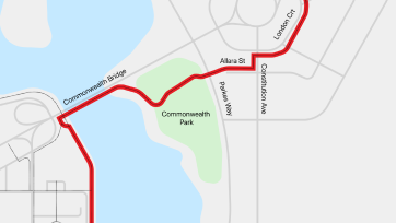 A map of the path for walking to the Gallery from Civic