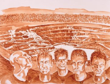 Preparatory study for 'Nothing's as precious as a hole in the ground'. 'Come + see the real thing, come + see' Conquistadors parts Hong. Ranger 3, 2001 by eX de Medici Preparatory study for 'Nothing's as precious as a hole in the ground'. 'Come + see the real thing, come + see' Conquistadors parts Hong. Ranger 3, 2001 by eX de Medici