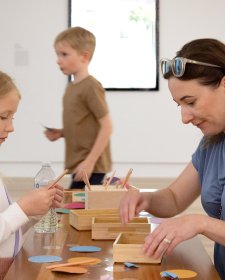 People participating in crafting activities People participating in crafting activities