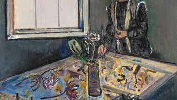 Clifton Pugh painting in the studio