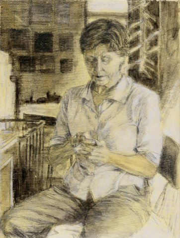 Study (c) for portrait of Helen Garner, 2003 by Jenny Sages Study (c) for portrait of Helen Garner, 2003 by Jenny Sages