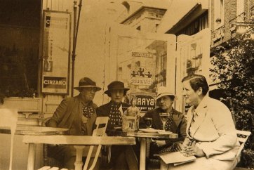 Agnes Goodsir (left) and Rachel Dunn (aka Cherry) (second from left) at Valerie en Caix, c.1930 an unknown artist. The Goodsir Archive