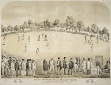 Grand intercolonial cricket match, 1858 
EL Robinson (lithographer) after Henry Heath Glover (1828–1904)