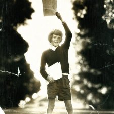 Peter Wilmoth, age 12, with copies of Our World 1974 Courtesy of the author