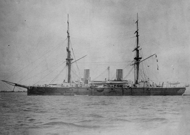 Royal Navy Armoured Cruiser Imperieuse as built with two masts, 1883