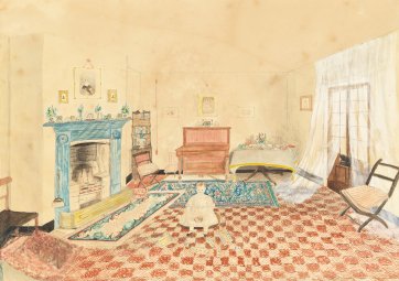 Major and Mrs Errington’s house in Van Diemen’s Land, John on the floor, 1843
