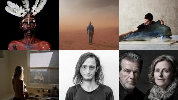 Nine square images of previous winners of the National Photographic Portrait Prize