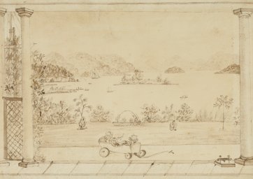 View of Port Stephens from the verandah at Tahlee House, 1830–1834