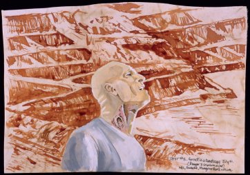 Preparatory study for 'Nothing's as precious as a hole in the ground'. Test #5 Garrett in landscape, 2001 by eX de Medici Preparatory study for 'Nothing's as precious as a hole in the ground'. Test #5 Garrett in landscape, 2001 by eX de Medici