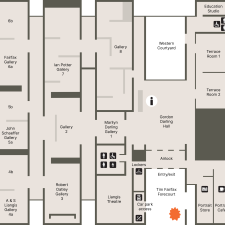 A floorplan of the Gallery showing the location of the entrance, cafe, shop and toilets