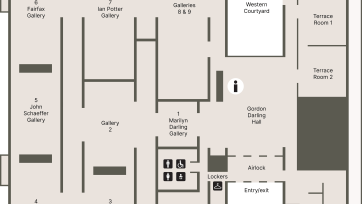 A downloadable pdf floorplan of the Gallery showing the location of the entrance, cafe, shop and toilets