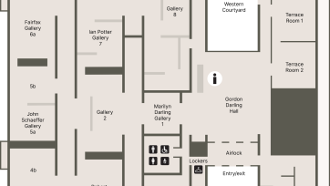 A floorplan of the Gallery showing the location of the entrance, cafe, shop and toilets