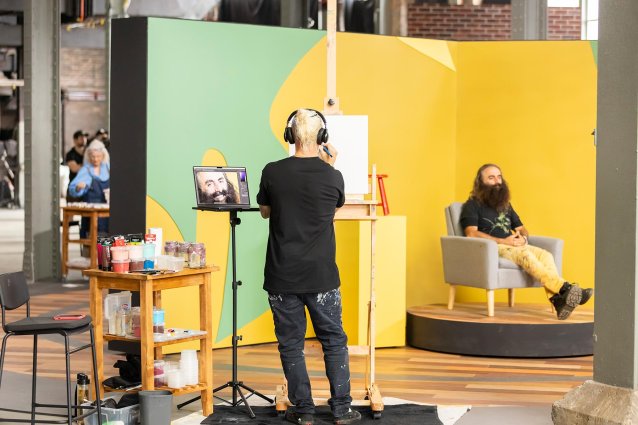 Portrait Artist of the Year: Claus Stangl creating as Costa sits