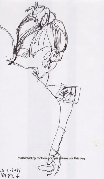 Sketch on airline refuse bag #1 by Nicholas Harding