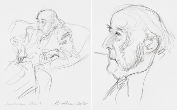 Two portraits of Manning Clark (seated recto), (head, verso), 1985 by Rick Amor Two portraits of Manning Clark (seated recto), (head, verso), 1985 by Rick Amor